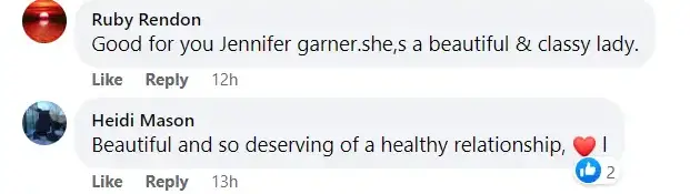 A screenshot of fan's Facebook comments showing their support for Jennifer Garner on her relationship with boyfriend, John Miller. | Source: facebook.com/HarpersBazaar