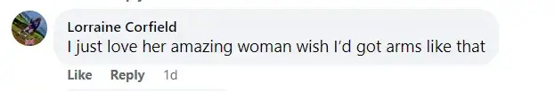 A screenshot of a Facebook comment from Katie Holmes' admirer complimenting her arms. | Source: facebook.com/DailyMail