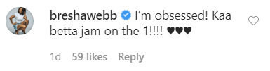 Bresha Webb commenting on Kaavia's dancing video. | Photo: Instagram/gabunion