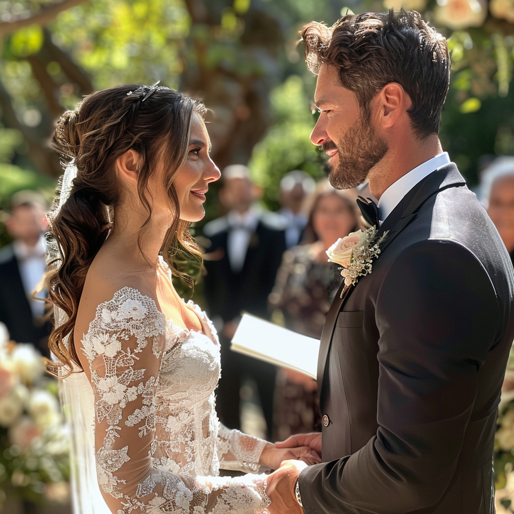 Bride and groom exchanging vows | Source: Midjourney