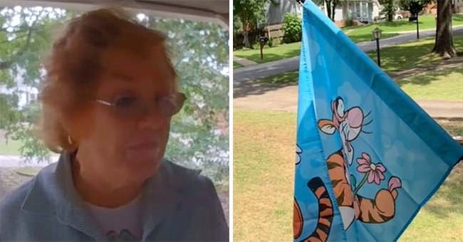 A picture of an elderly lady on the left and a picture of a Tigger flag on the right. │Source: tiktok.com/tizzybizzy922