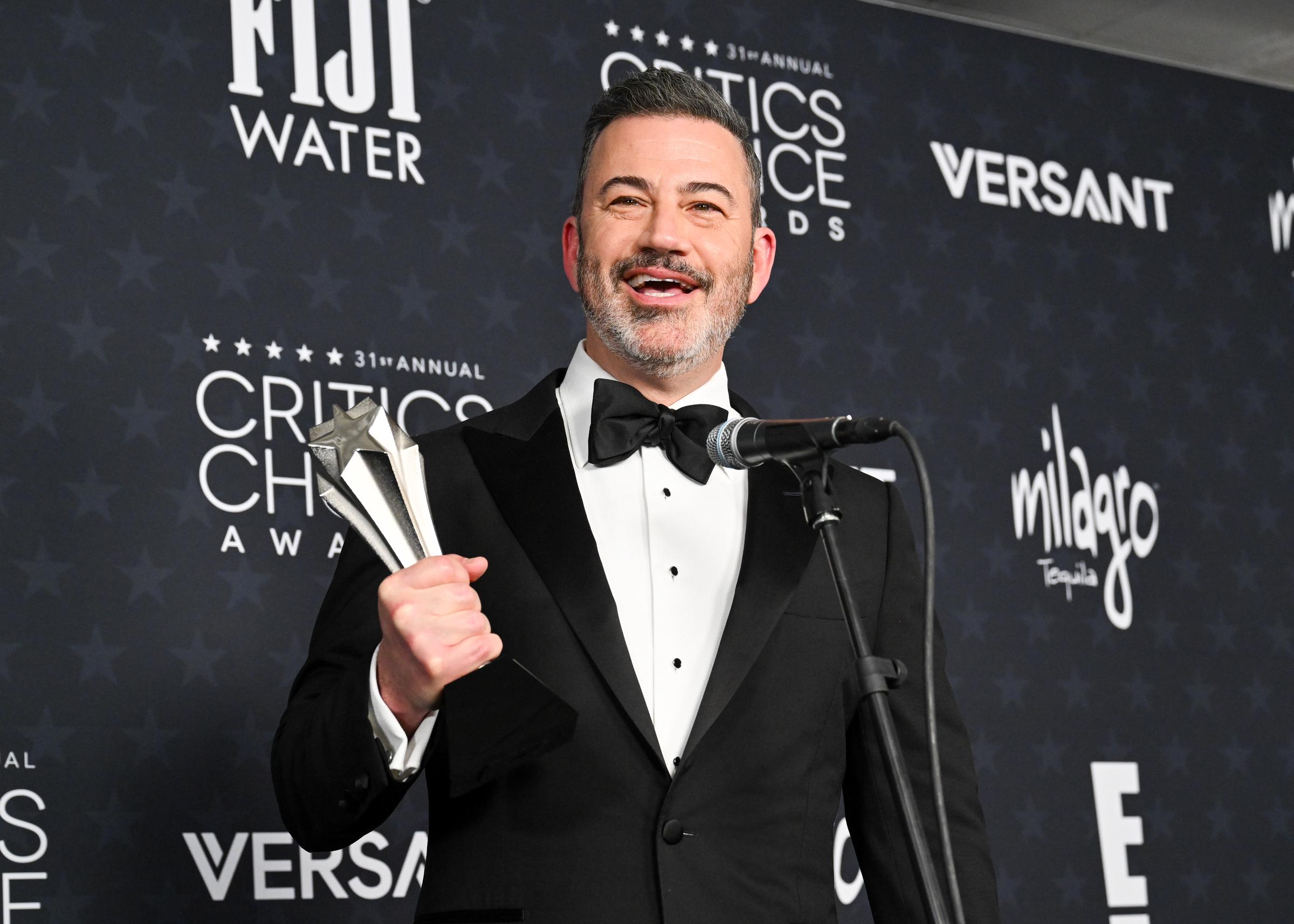 Jimmy Kimmel wins the Critics Choice Award for Best Talk Show Award for "Jimmy Kimmel Live!" at the 31st Annual Critics Choice Awards on January 4, 2026 in Santa Monica, California | Source: Getty Images