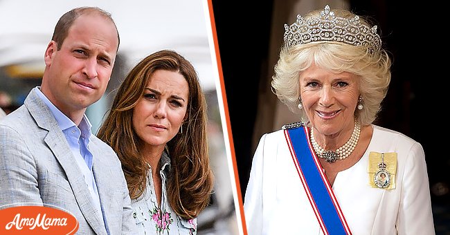 Prinz William und Herzogin Kate am 5. August 2020 in Barry, Wales [links]; Herzogin Camilla Parker-Bowles am 18. Mai 2016 in London, England [rechts] | Quelle: Getty Images