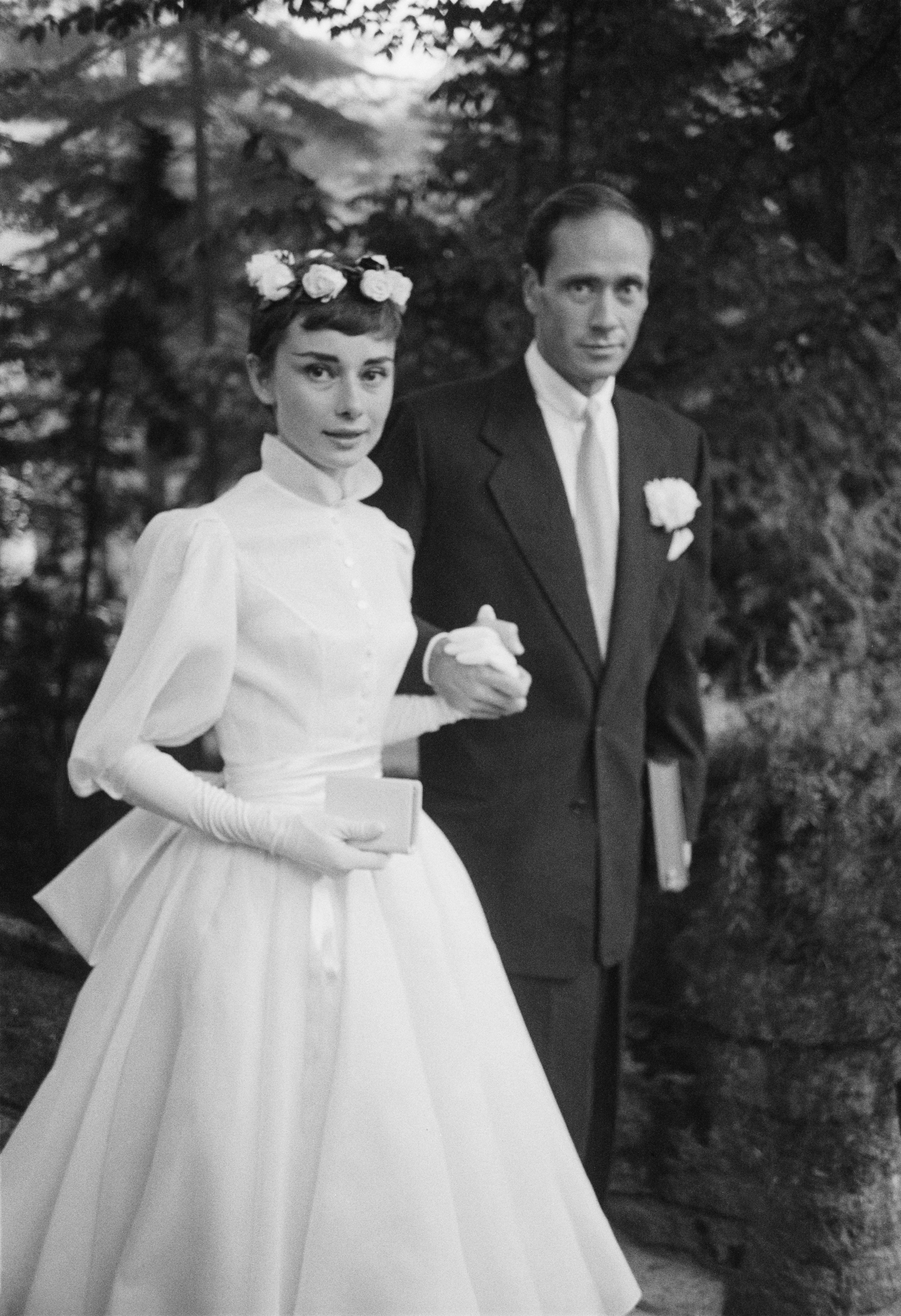 Audrey Hepburn and Mel Ferrer on their wedding day in 1954 | Getty Images