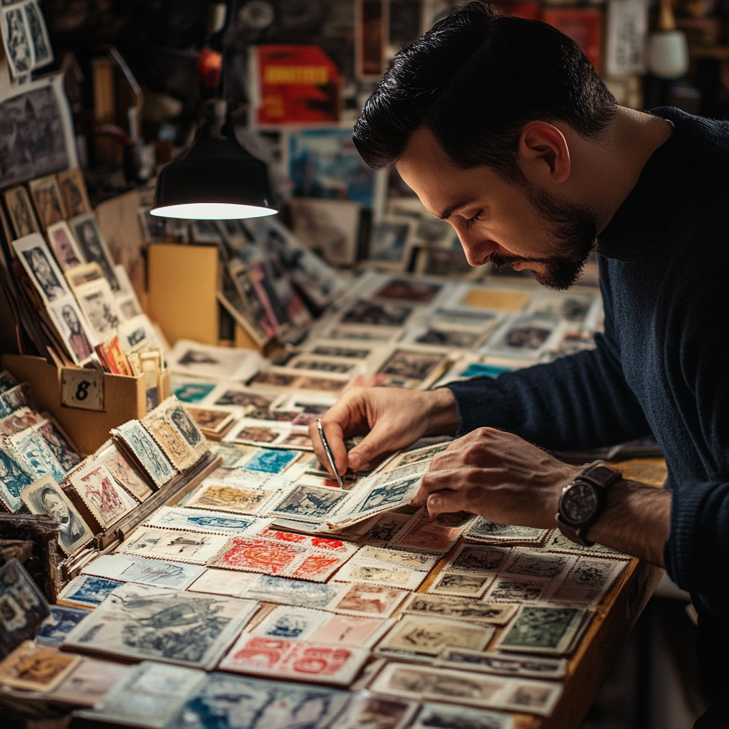 A stamp collector engrossed in his work | Source: Midjourney