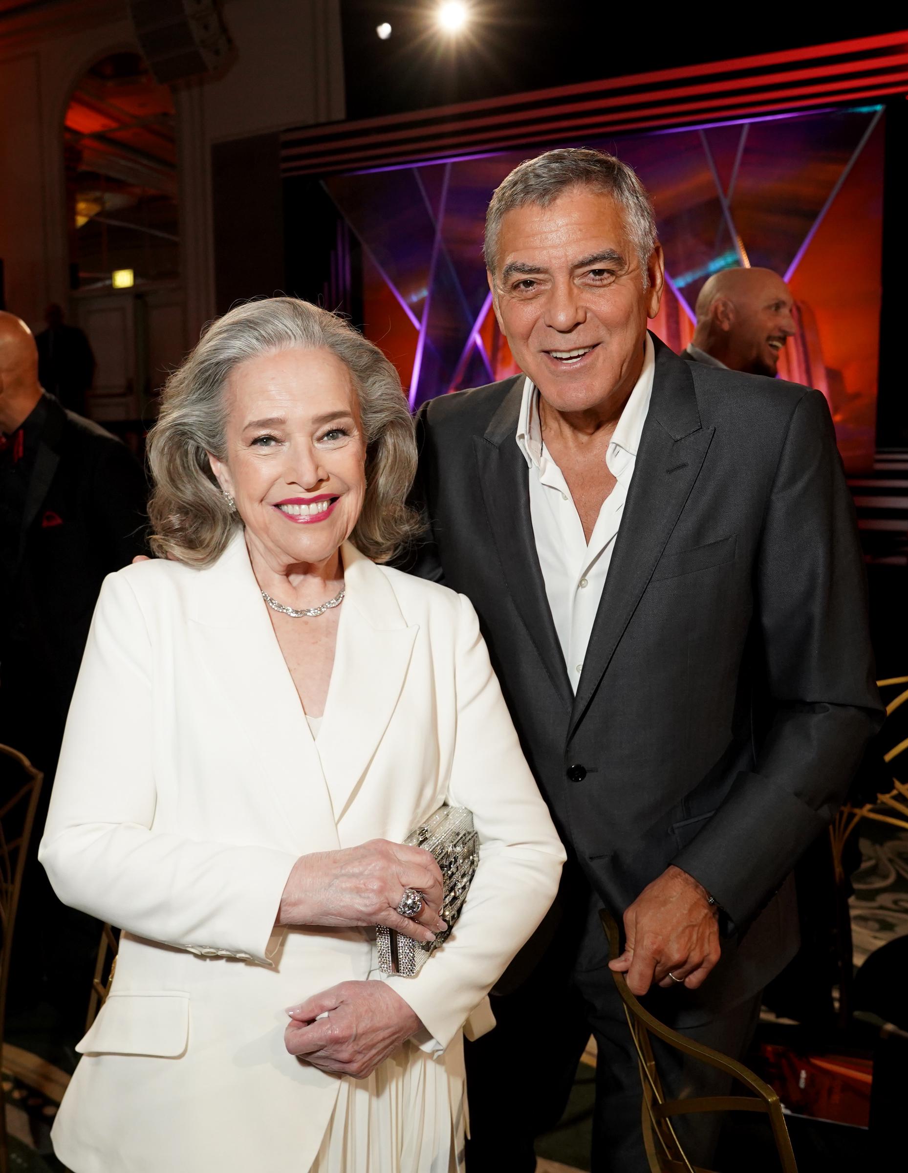 Kathy Bates and George Clooney are at the Annual Movies for Grownups Awards with AARP at Beverly Wilshire in California on January 10, 2026. | Source: Getty Images