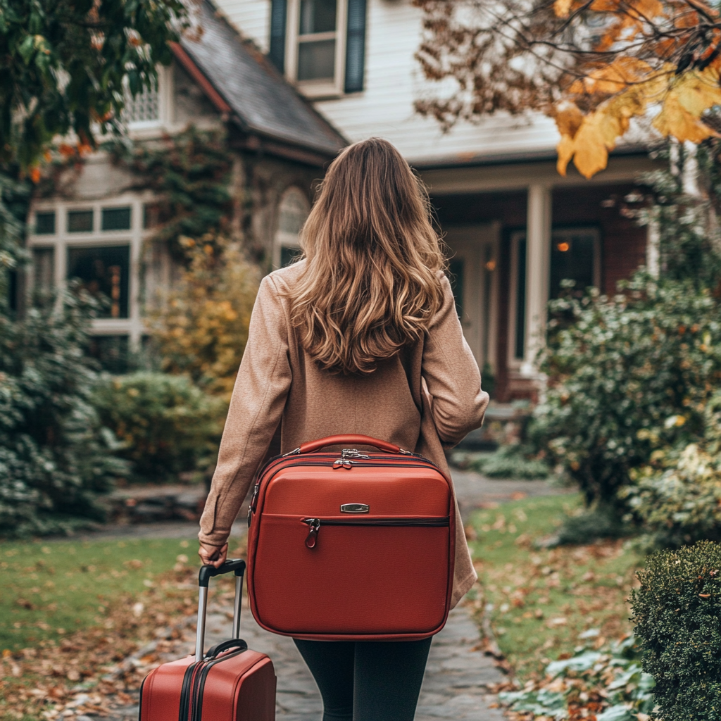 A woman carrying her luggage | Source: Midjourney