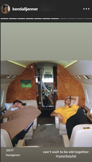 A picture of Kendall Jenner and Fai Khadra relaxing on a plane. | Photo: Instagram/Kendalljenner