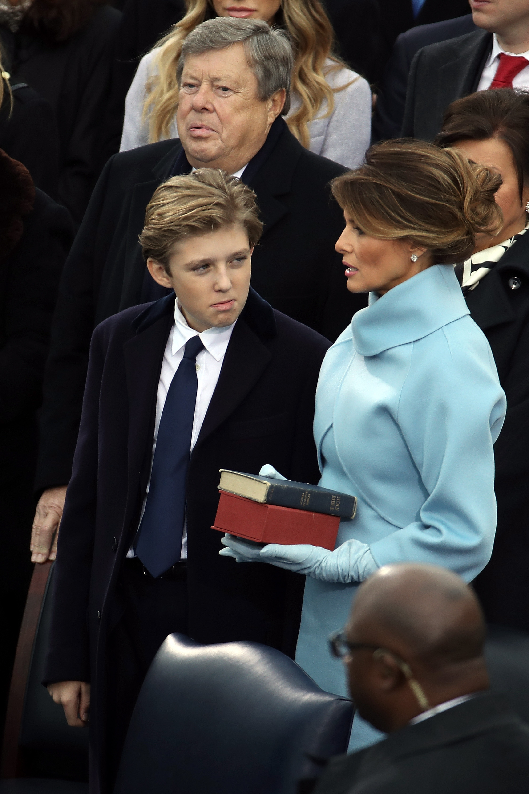 Barron and Melania Trump photographed on the West Front of the U.S. Capitol on January 20, 2017, in Washington, D.C. | Source: Getty Images