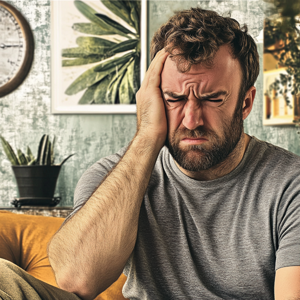 An annoyed man holding his head | Source: Midjourney