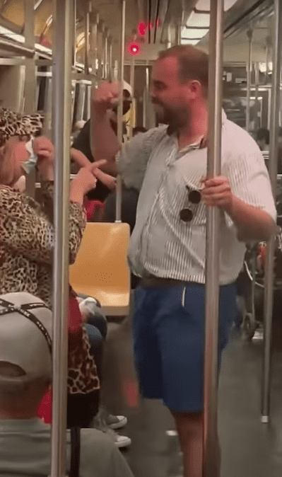 A 27-year-old man yelling at an elderly woman on the New York City subway. | Source:  youtube.com/InsideEdition