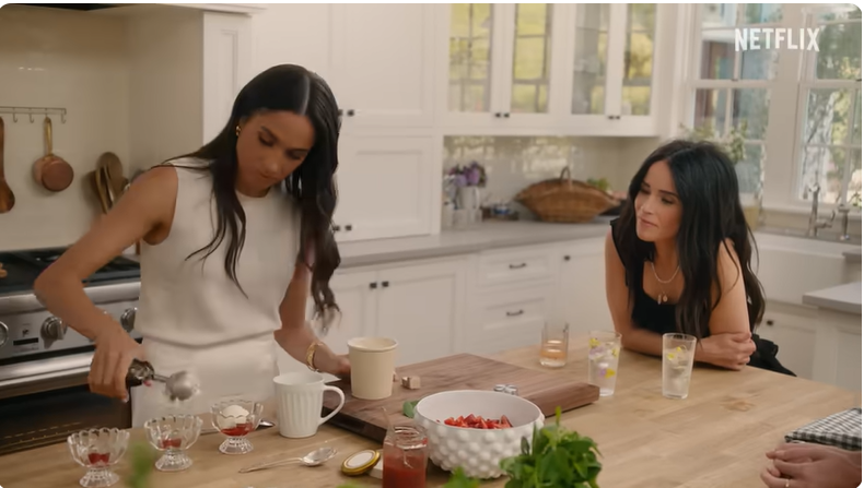 Meghan Markle and a friend in the trailer for her lifestyle show on Netflix "With Love, Meghan" | Source: Youtube/Netflix