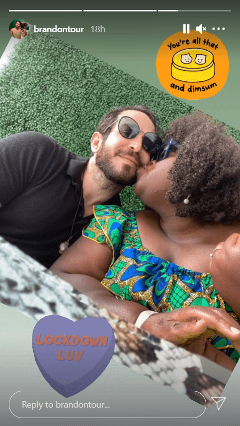 Actress Gabby Sidibe shares a kiss with her fiancé Brandon Frankel during their romantic date | Photo: Instagram/brandontour