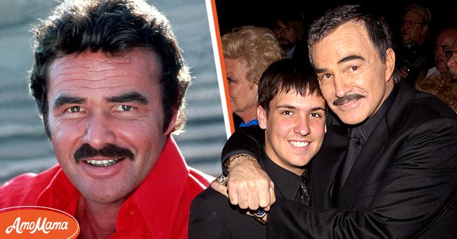 An undated image of actor Burt Reynolds in a red shirt, the next shows him alongside his son Quinton Reynolds during 2005 Professional Dancers Society Annual Gypsy Awards in Los Angeles, California | Photo: Getty Images