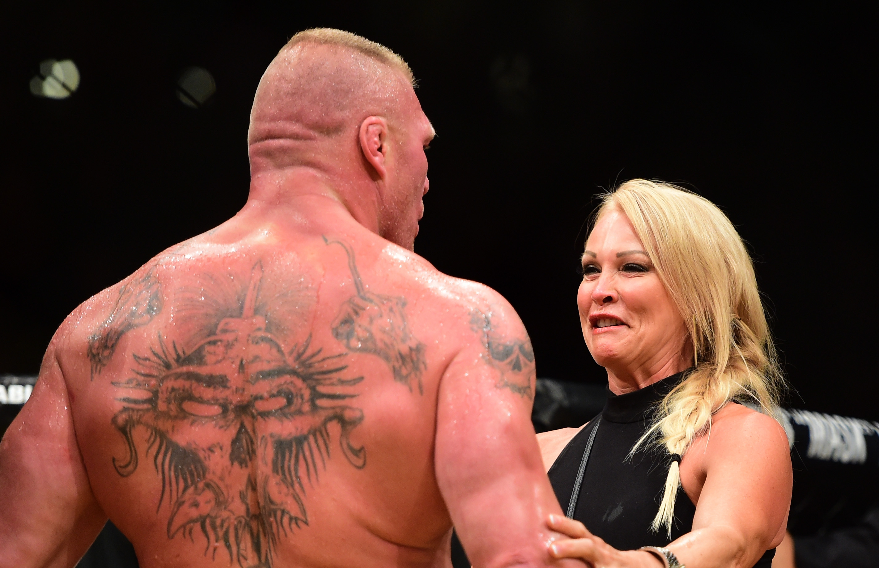 Brock Lesnar and his wife Rena Lesnar on July 9, 2016 at T-Mobile Arena in Las Vegas, Nevada. | Source: Getty Images