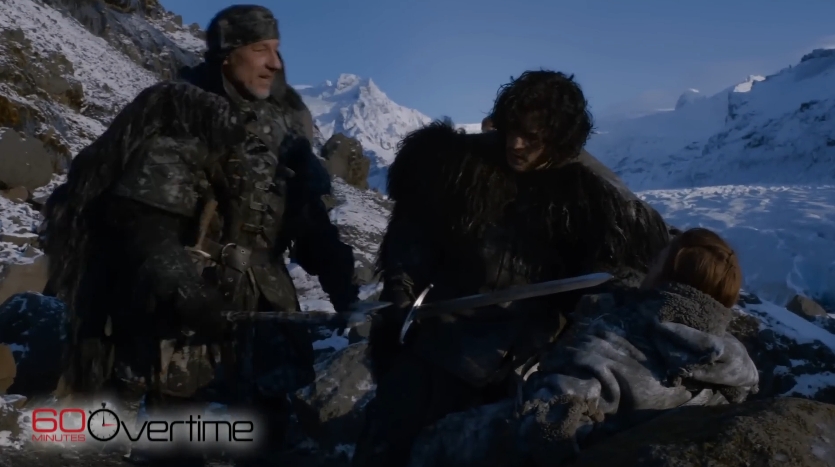 Kit Harington and Rose Leslie filmed one of their earliest scenes together as Jon Snow and Ygritte in "Game of Thrones," a moment the actor later recalled during a video dated April 15, 2019, while reflecting on how the HBO series brought them together. | Source: YouTube/60 Minutes