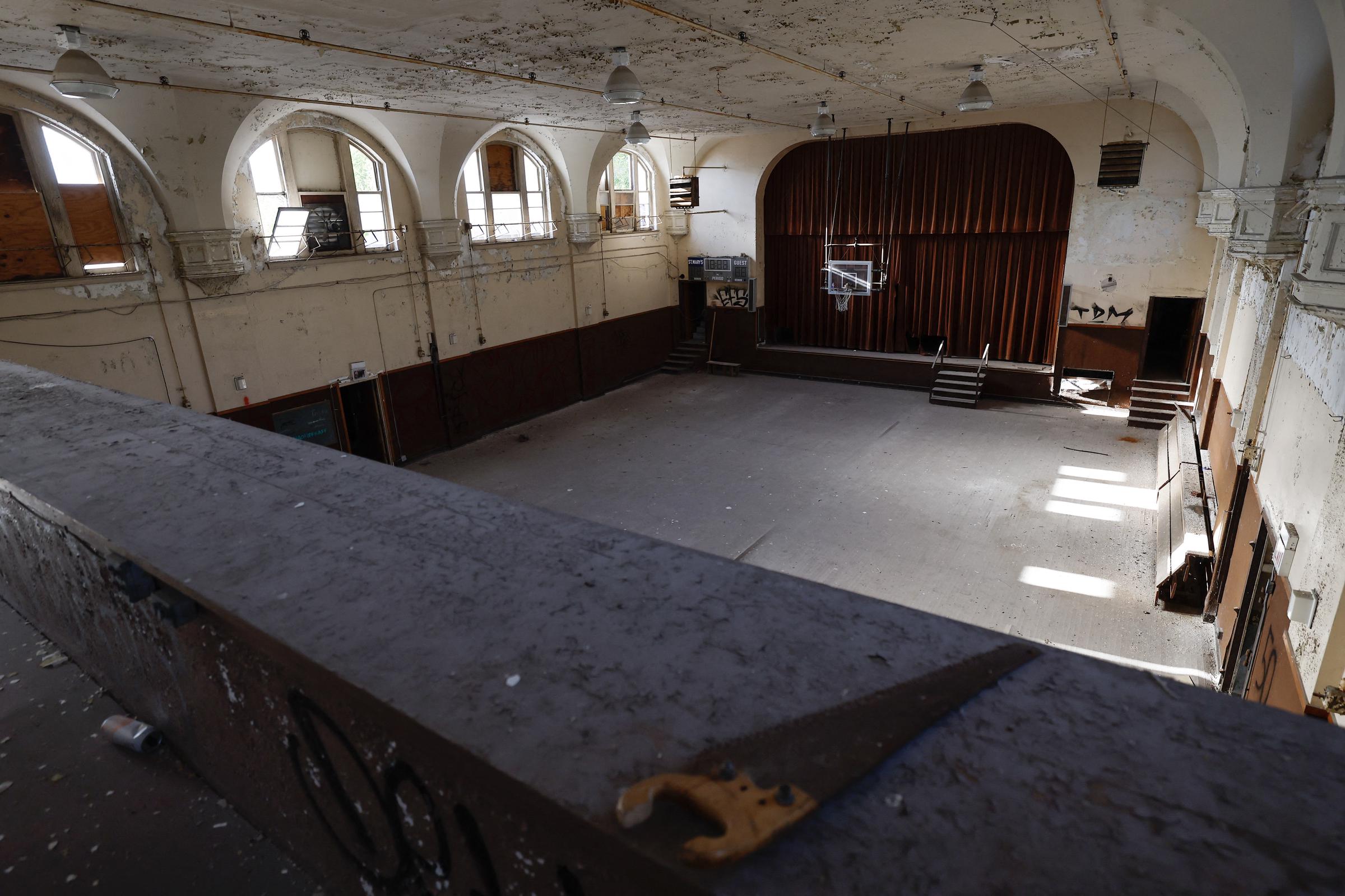 A gymnasium inside the now shut-down St. Mary of the Assumption Catholic Church and school where Pope Leo XIV used to attend in Dolton, Illinois. | Source: Getty Images