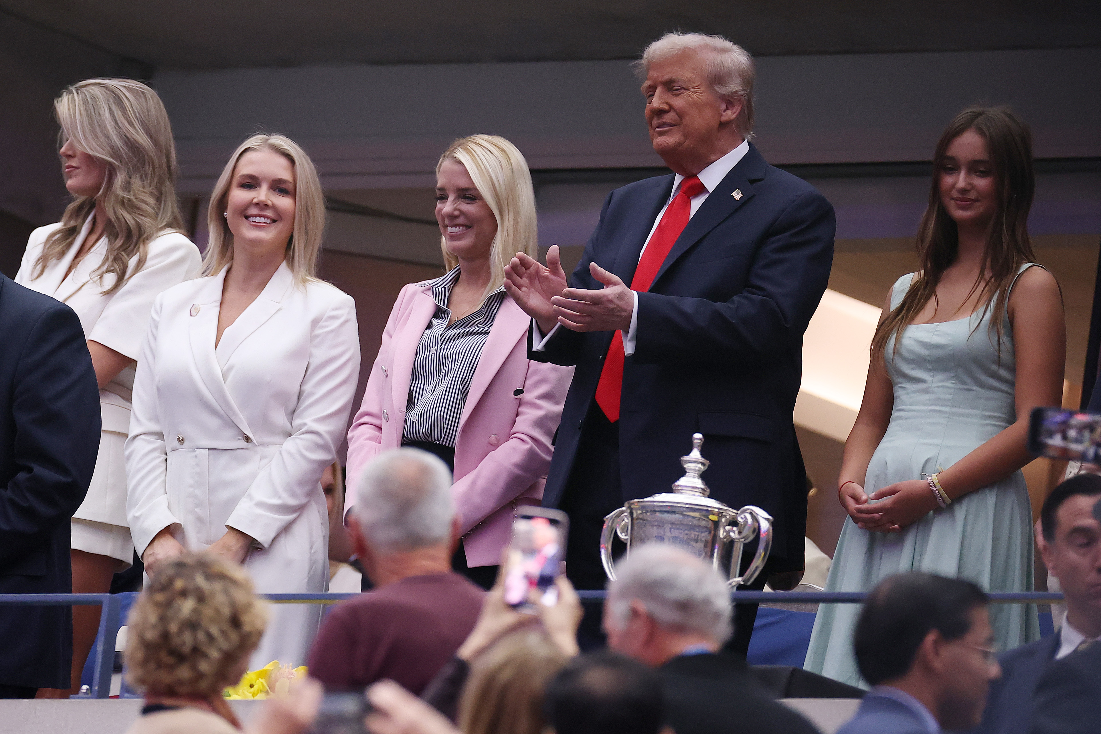 President Donald Trump, US Attorney General Pam Bondi, White House Press Secretary Karoline Leavitt attend the Men's Singles Final match of the US Open at Billie Jean King National Tennis Center in New York City on September 7, 2025 | Source: Getty Images
