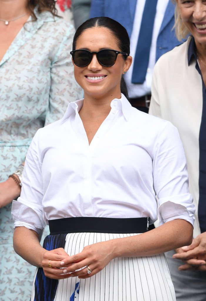 Meghan, Duchess of Sussex in the Royal Box on Centre Court during day twelve of the Wimbledon Tennis Championships at All England Lawn Tennis and Croquet Club | Photo: Getty Images