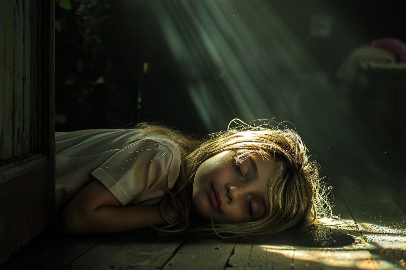 A little girl sleeping on the floor | Source: Midjourney