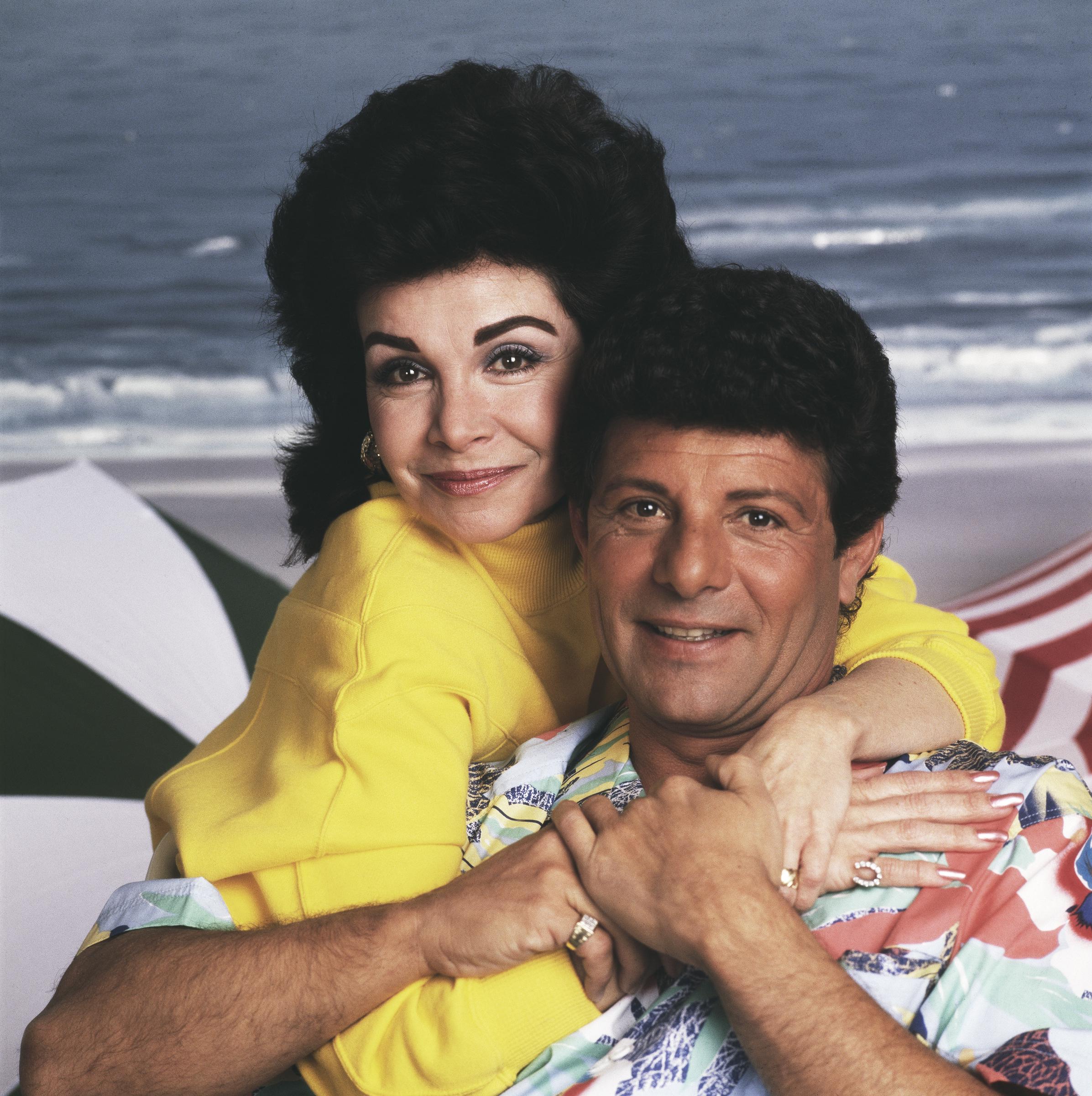 Annette Funicello and Frankie Avalon pictured on the beach on January 1, 1987 in Los Angeles, California. | Source: Getty Images