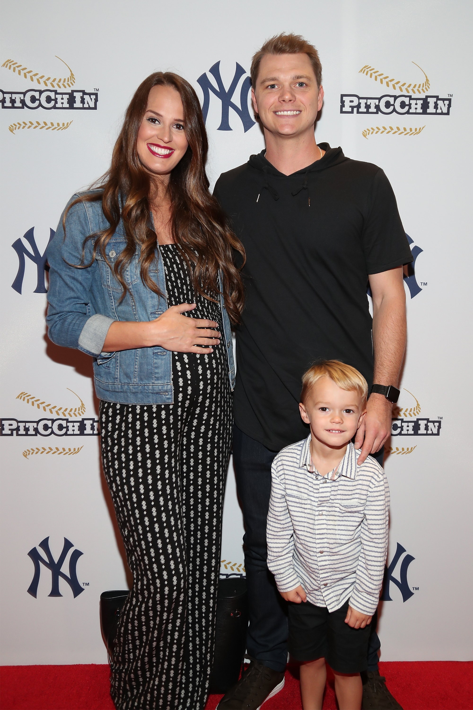 Jessica Forkum, Sonny Gray and Gunnar Gray attend CC Sabathia's PitCChIn Foundation Celebrity Softball Game at Yankee Stadium on June 28, 2018, in New York City. | Source: Getty Images