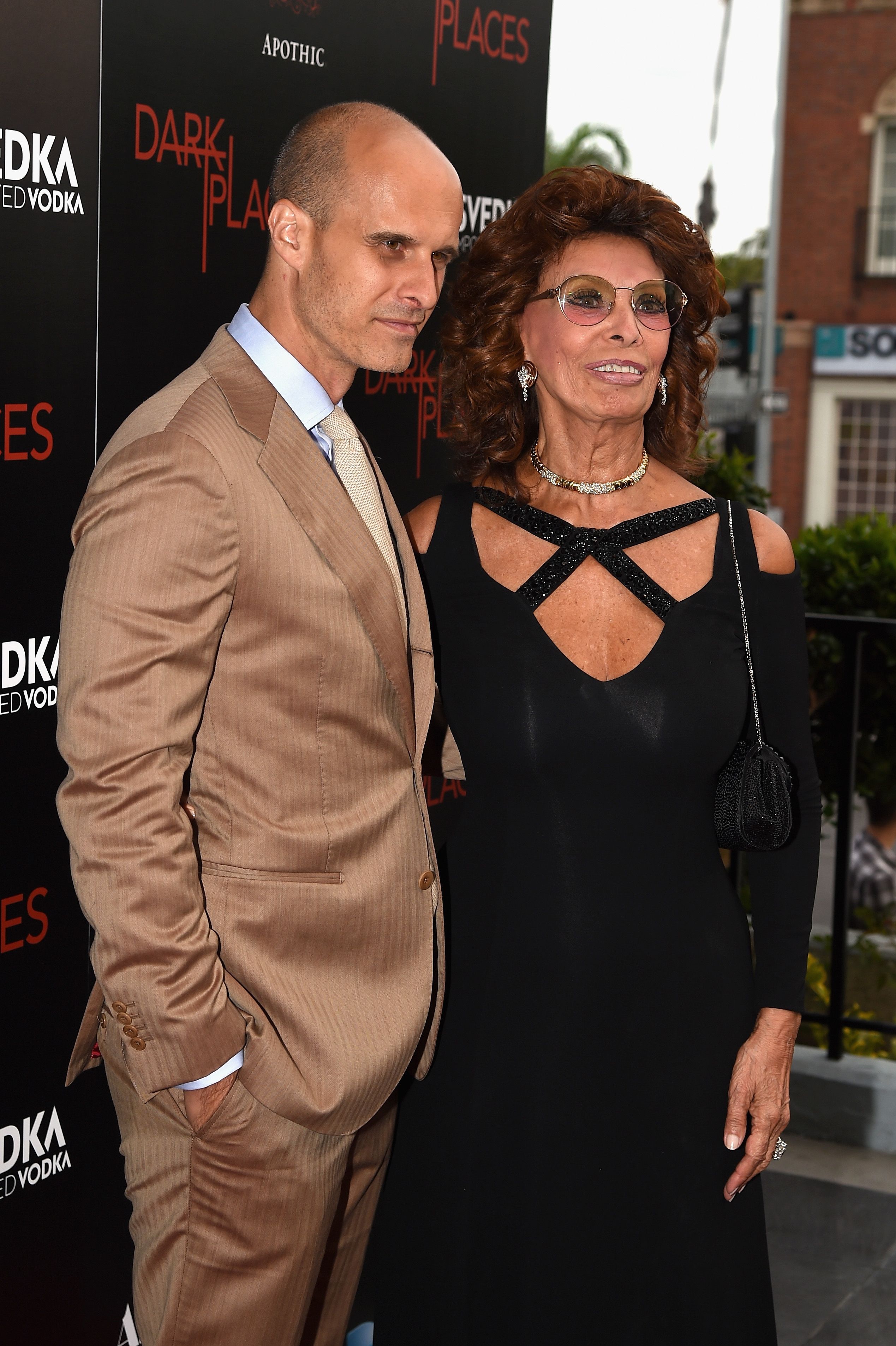 Edoardo Ponti and Sophia Loren during the premiere of DIRECTV's "Dark Places" at Harmony Gold Theatre on July 21, 2015, in Los Angeles, California. | Source: Getty Images