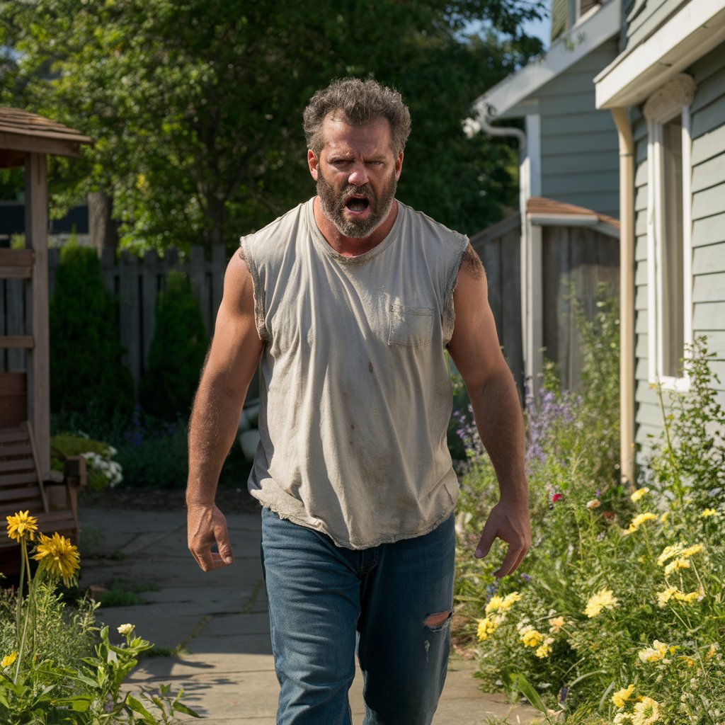 An angry man approaching on a garden path | Source: Midjourney