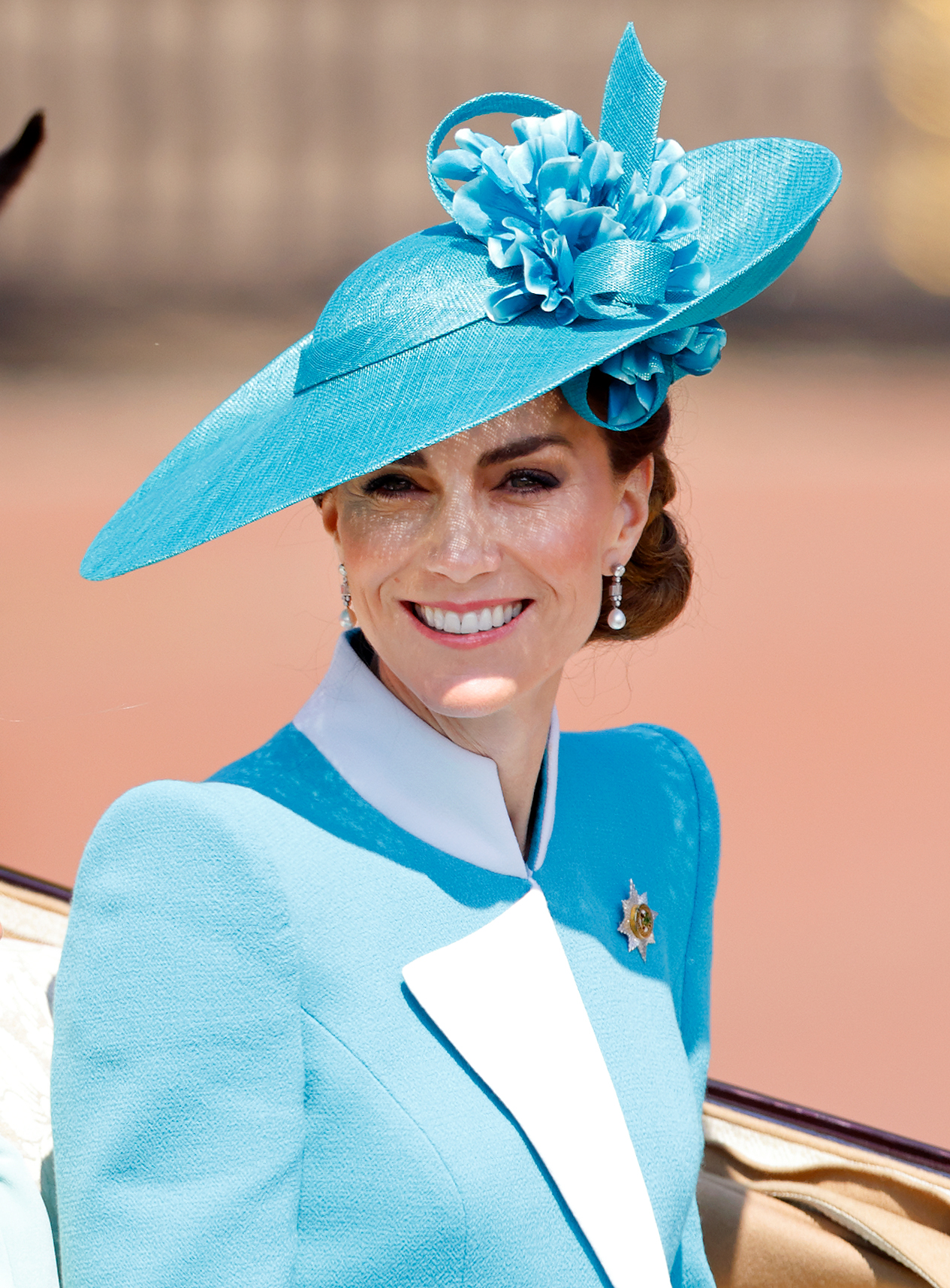 Catherine, Princess of Wales, departs Buckingham Palace in an Ascot Landau horse-drawn carriage during Trooping the Colour 2025 | Source: Getty Images