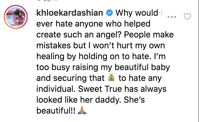 Screenshot of Khloe Kardashian's response. |Photo: Instagram/freakymarko2/https://www.instagram.com/p/Bz8SQ8cAUM0/comments