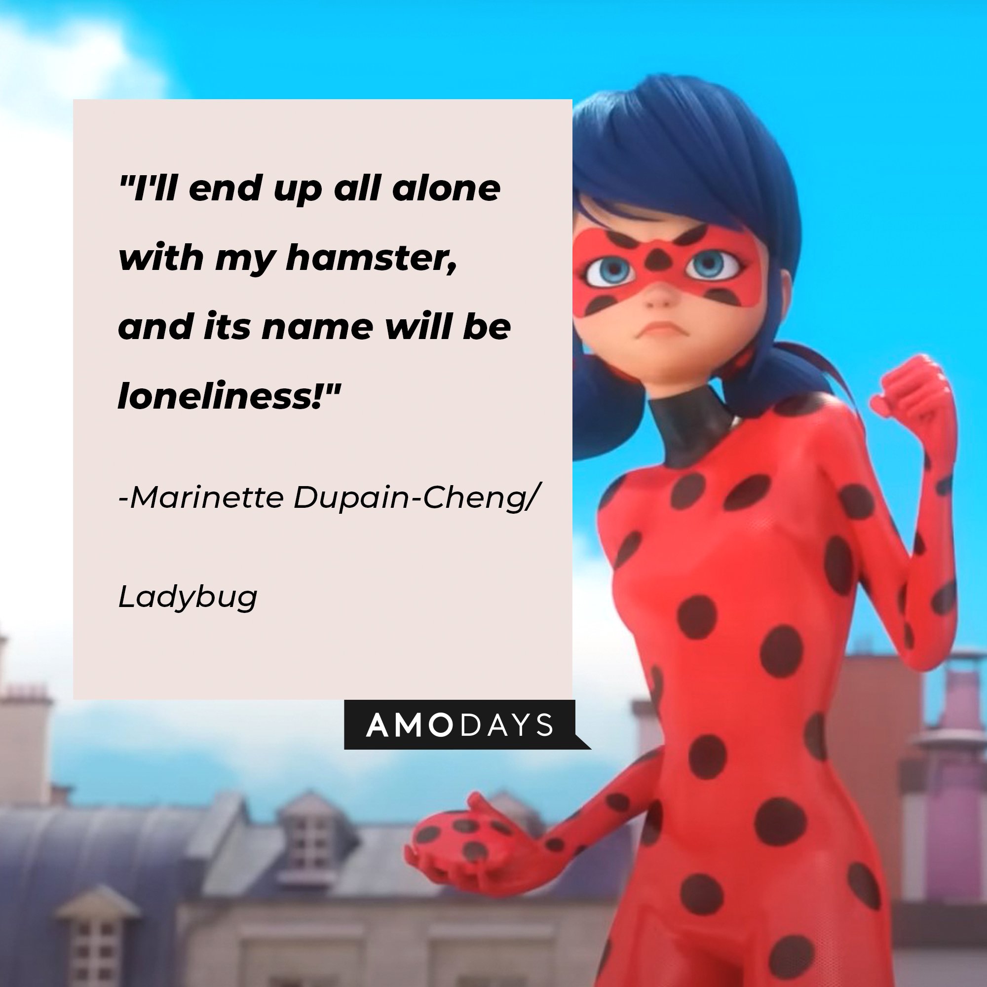 Marinette Dupain-Cheng/Ladybug’s quote: "I'll end up all alone with my hamster, and its name will be loneliness!" | Image: AmoDays