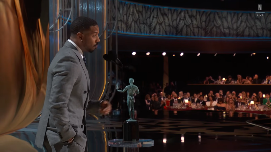 Michael B. Jordan accepts the award for Outstanding Performance by a Male Actor in a Leading Role during the 32nd Annual Actor Awards at Shrine Auditorium and Expo Hall on March 1, 2026, in Los Angeles, California | Source: YouTube/Netflix