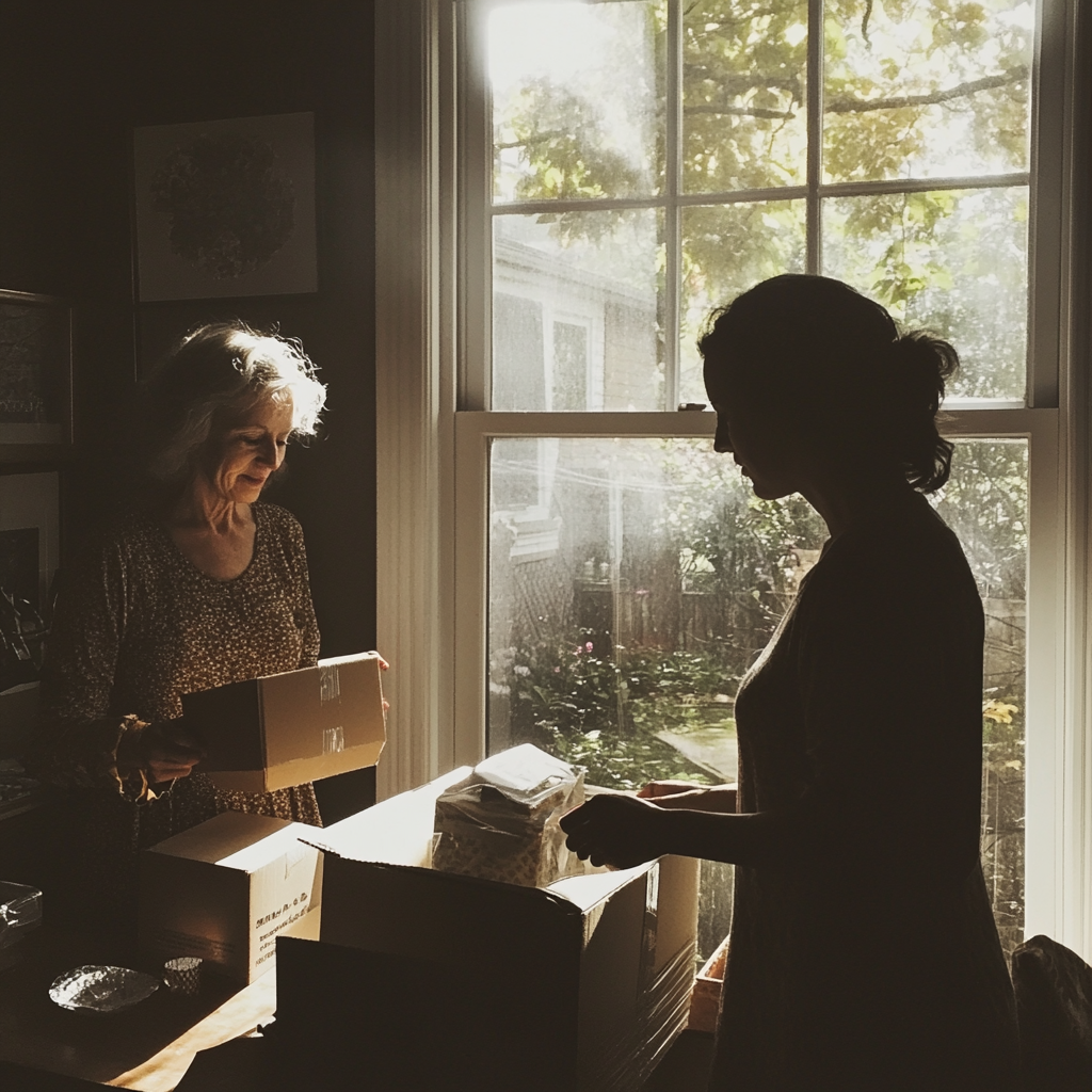 Two women unpacking boxes | Source: Midjourney