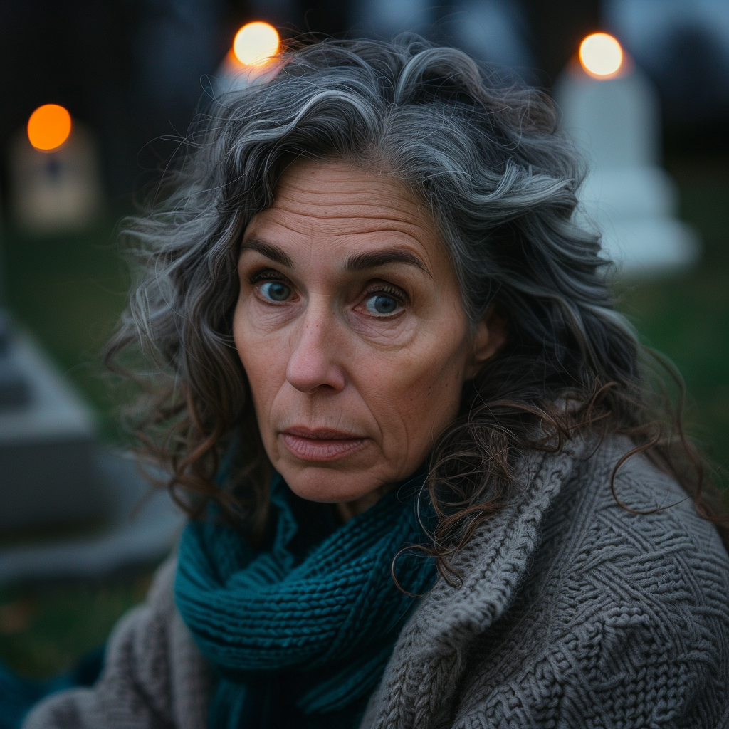 Sad woman sitting in cemetery | Source: Midjourney