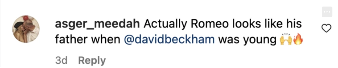 Fan comment dated November 2023 | Source: Instagram/RomeoBeckham