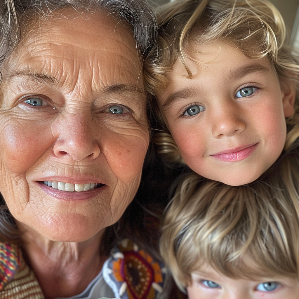 A smiling woman with her grandchildren | Source: Midjourney