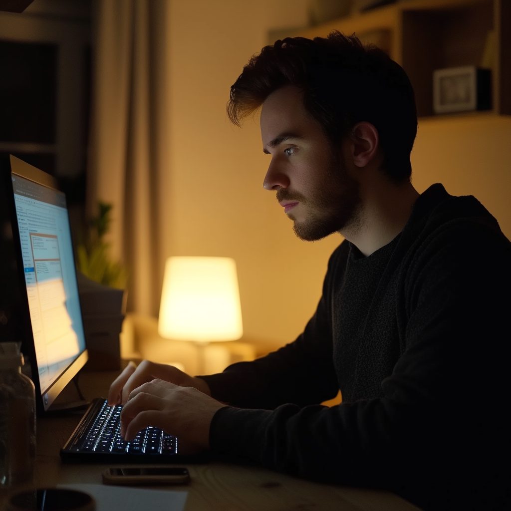 A young man typing | Source: Midjourney