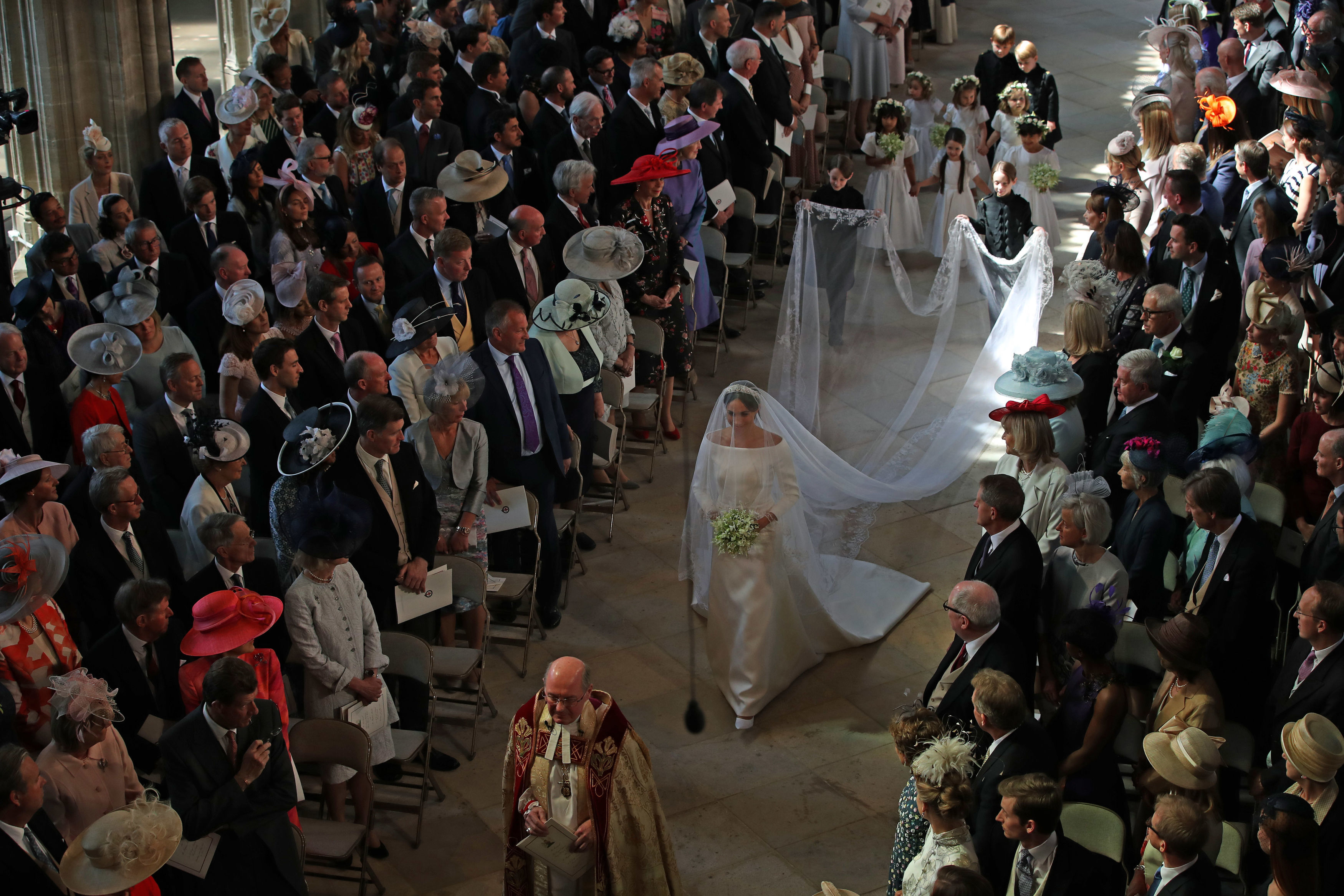 Meghan Markle walking down the aisle on her wedding day at St George's Chapel in Windsor, England on May 19, 2018 | Source: Getty Images