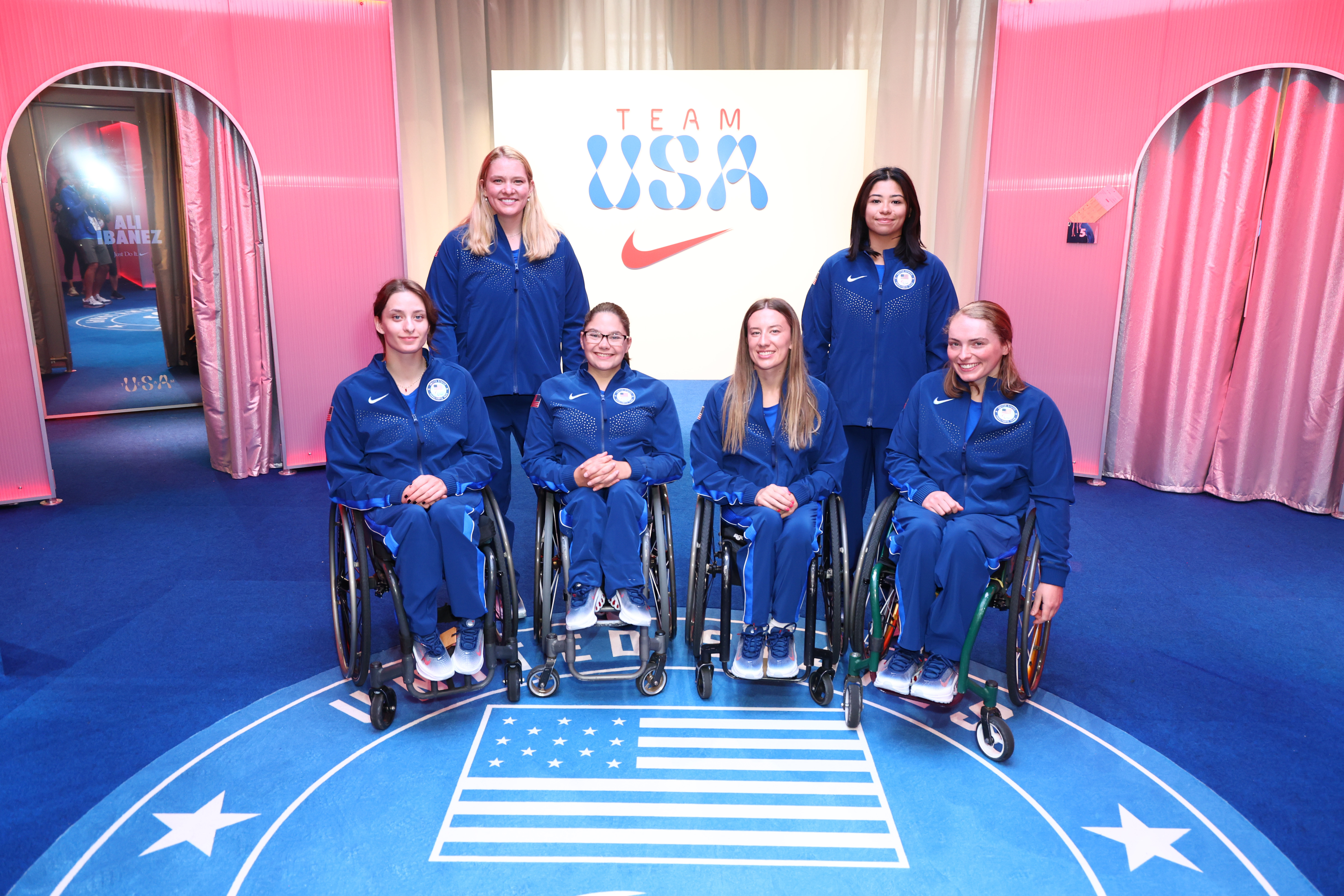 Team USA Paralympians Alejandra Ibanez, Rose Hollermann, Kaitlyn Eaton, Abigail Bauleke, Ixhelt Gonzalez and Josie Aslakson pose for a photo in Paris, France on August 21, 2024 | Source: Getty Images