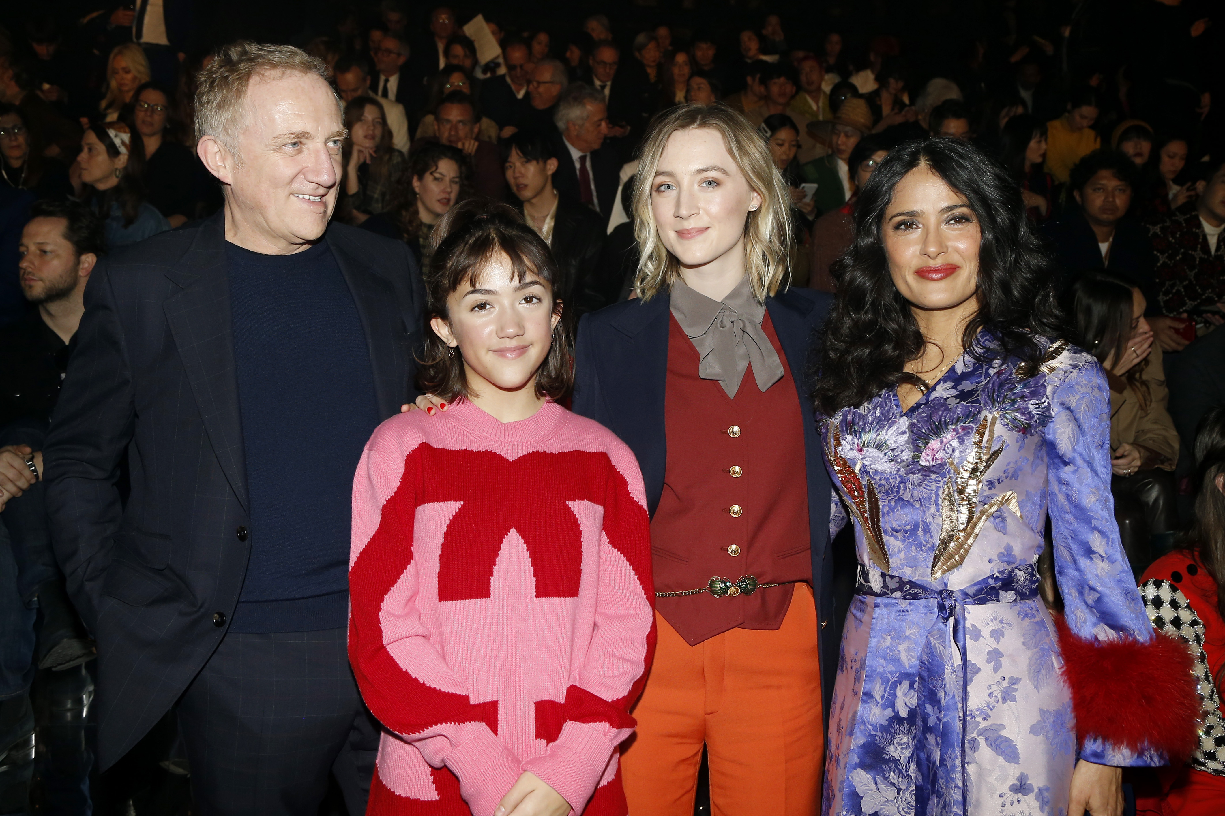 Francois-Henri Pinault, Valentina Paloma Pinault, Saoirse Ronan and Salma Hayek  attend the Gucci show during the Milan Fashion Week on 20 Feb 2019 in Milan, Italy | Source: Getty Images