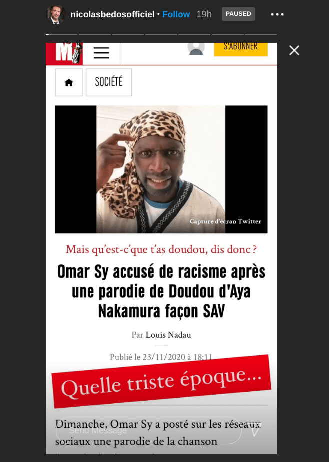 Capture d'écran Instagram Nicolas Bedos. | nicolasbedosofficiel