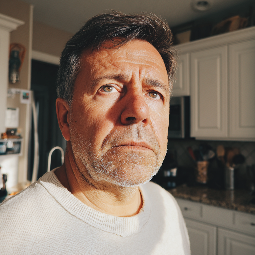 A close-up of an older man standing in a kitchen | Source: Midjourney