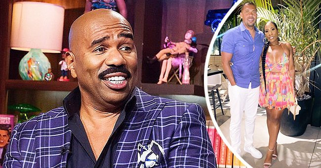 Steve Harvey S Twin Daughter Karli Turns Heads In Cleavage Baring Dress Posing With Her Husband