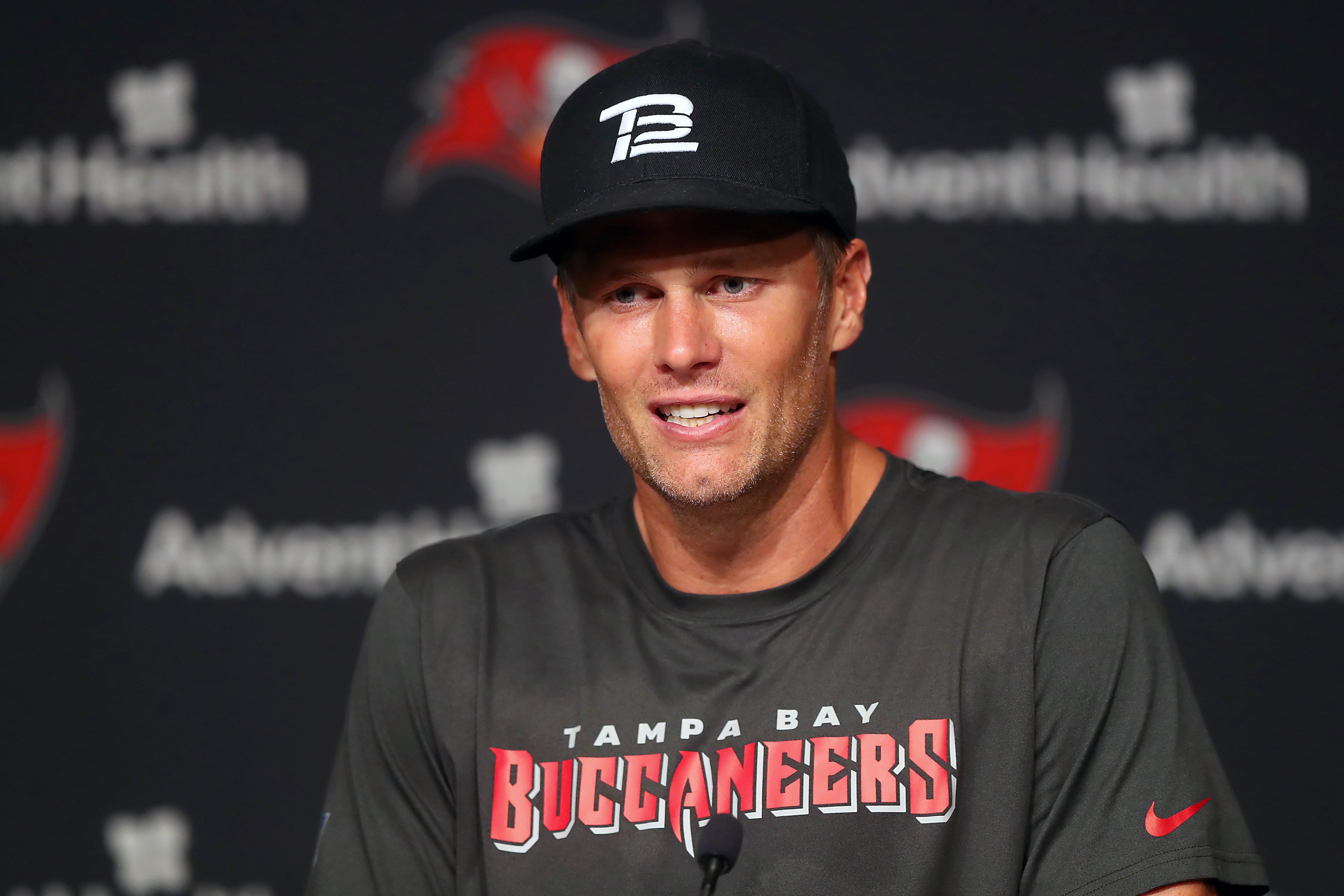 Tom Brady speaks to the media after the Tampa Bay Buccaneers Minicamp on June 09, 2022, at the AdventHealth Training Center at One Buccaneer Place in Tampa, Florida. | Source: Getty Images