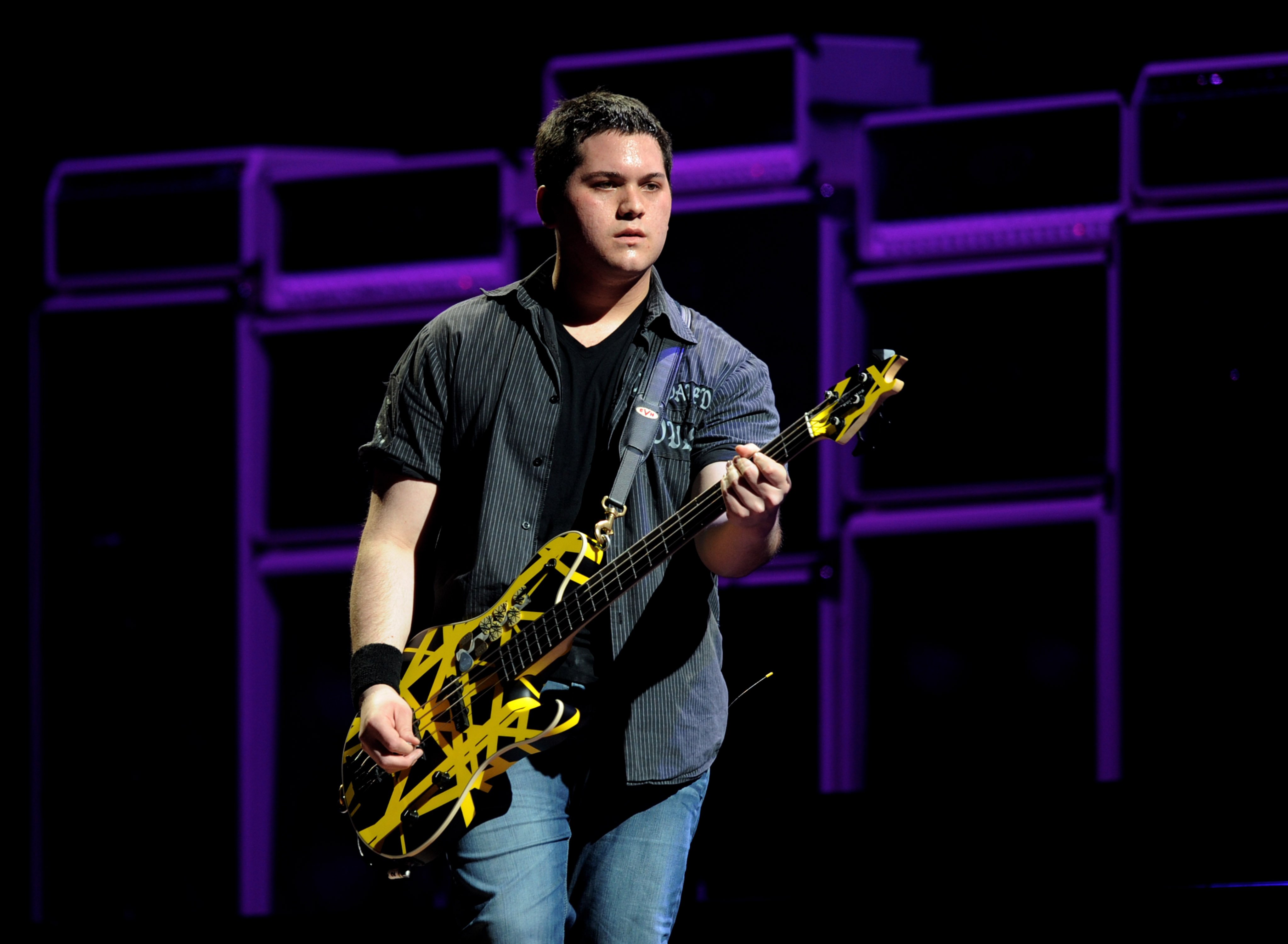 Wolfgang Van Halen of Van Halen performs at their dress rehearsal for family and friends at the Forum on February 8, 2012, in Inglewood, California. | Source: Getty Images
