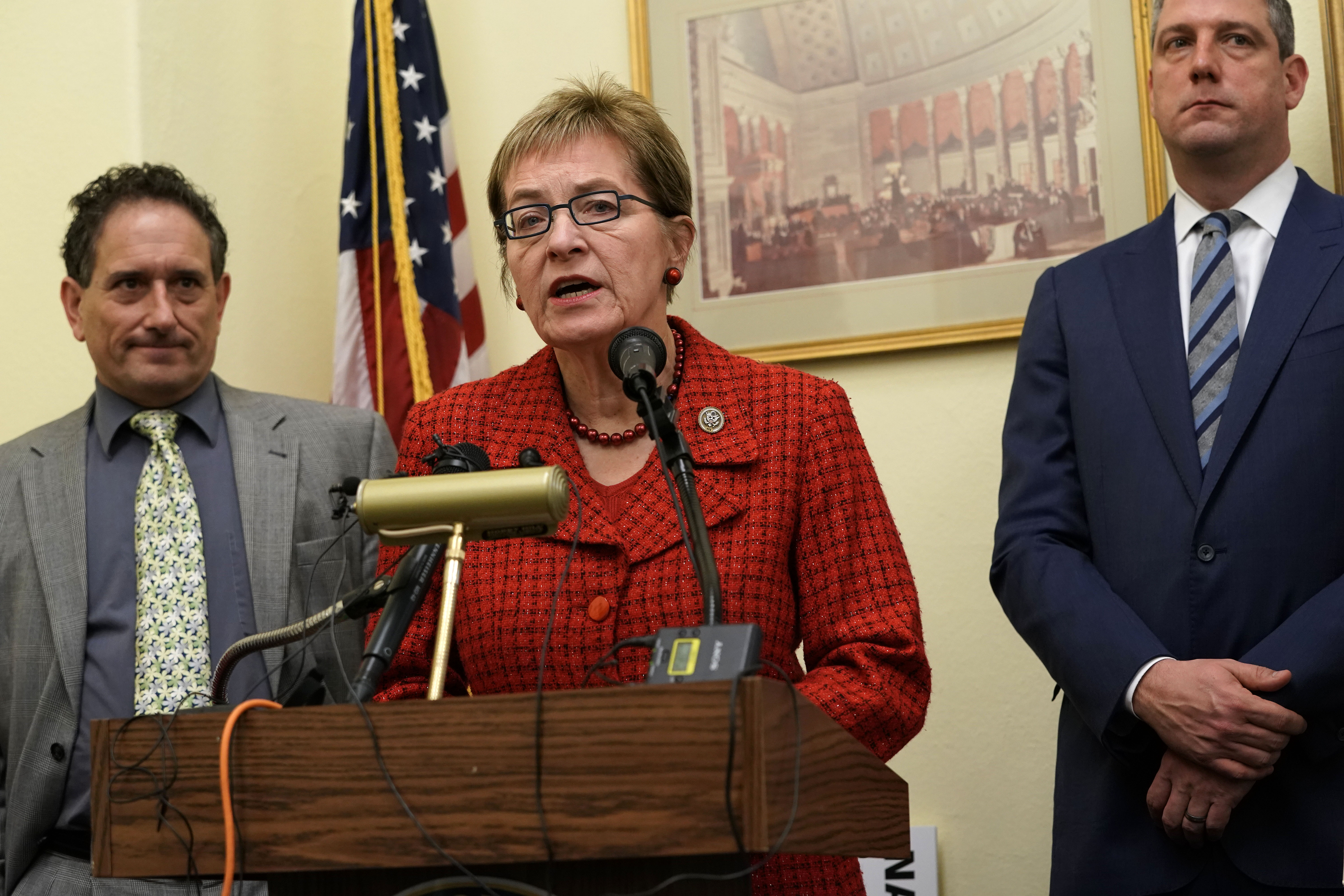 Marcy Kaptur commands the podium, bringing that same signature grit to her recovery as she prepares to return to the campaign trail following Sunday's broadside crash. | Source: Getty Images