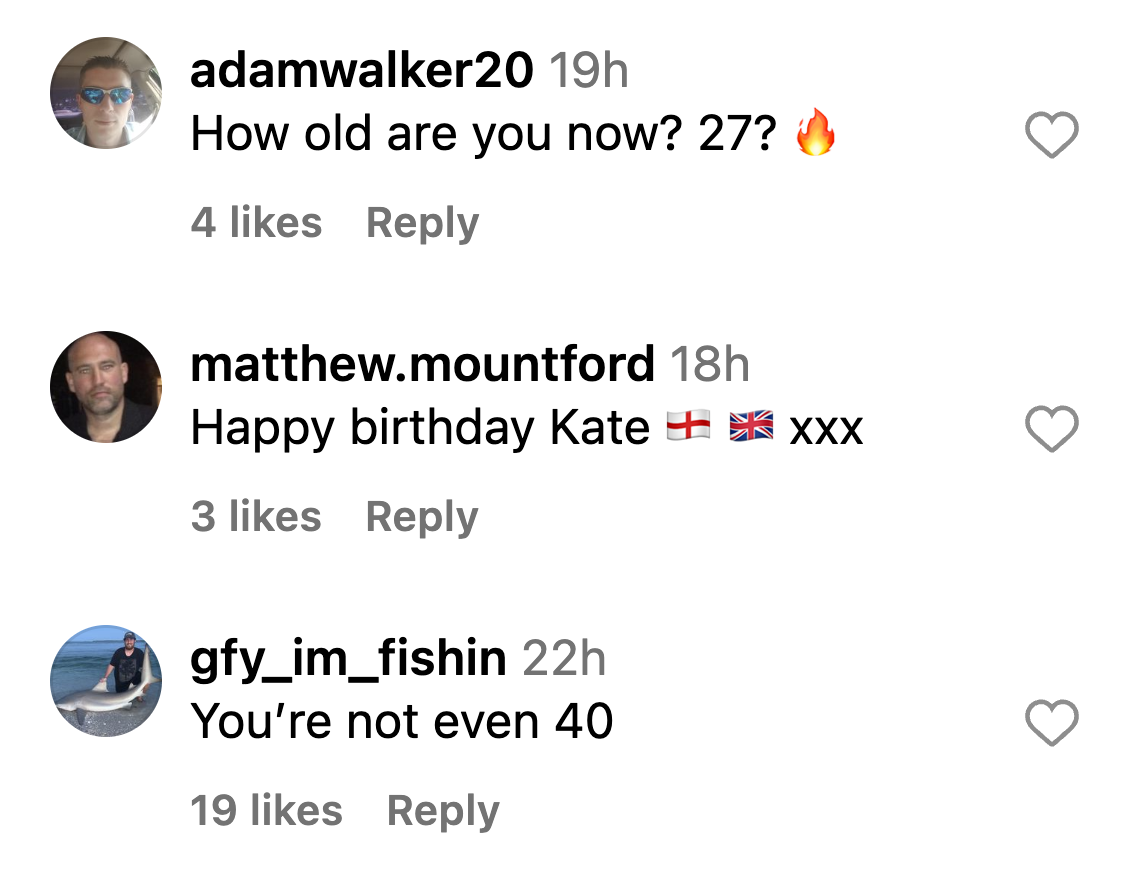 Screenshot of comments on Kate Beckinsale's Instagram post. | Source: Instagram/KateBeckinsale
