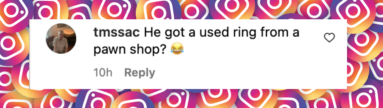 A netizen comments on Rick Harrison's engagement ring from a post dated March 7, 2025 | Source: Instagram/tmz_tv