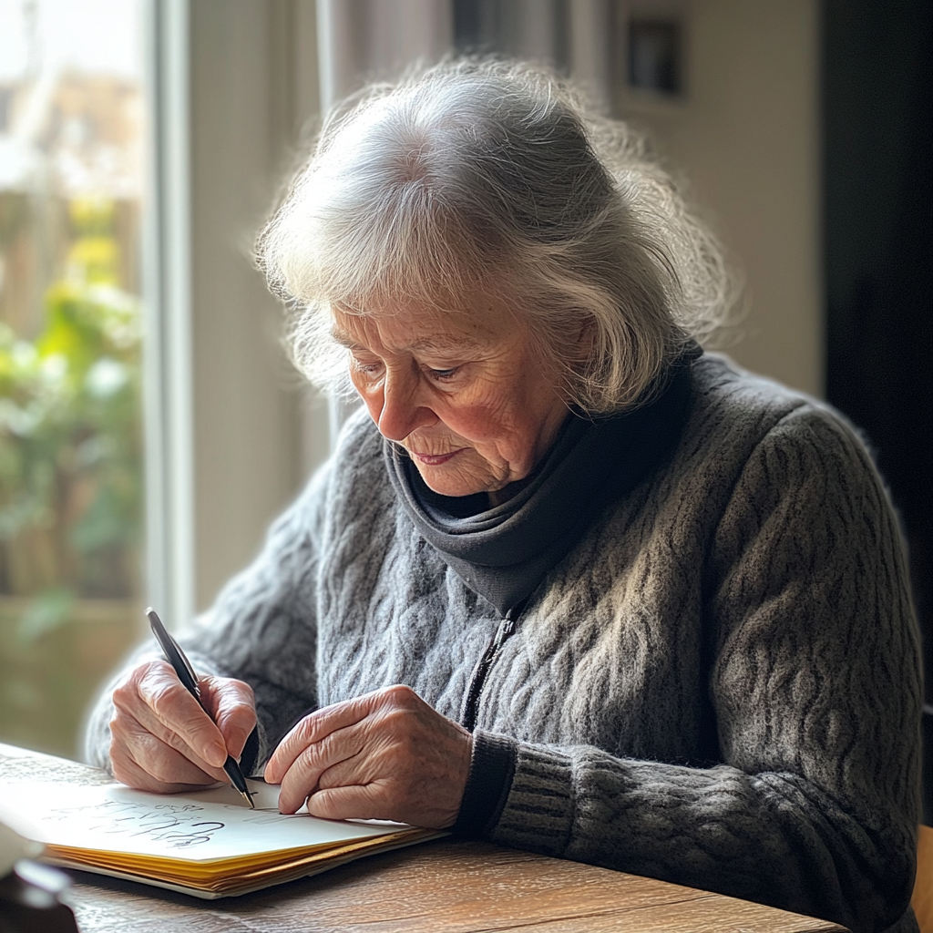 An elderly woman writing | Source: Midjourney