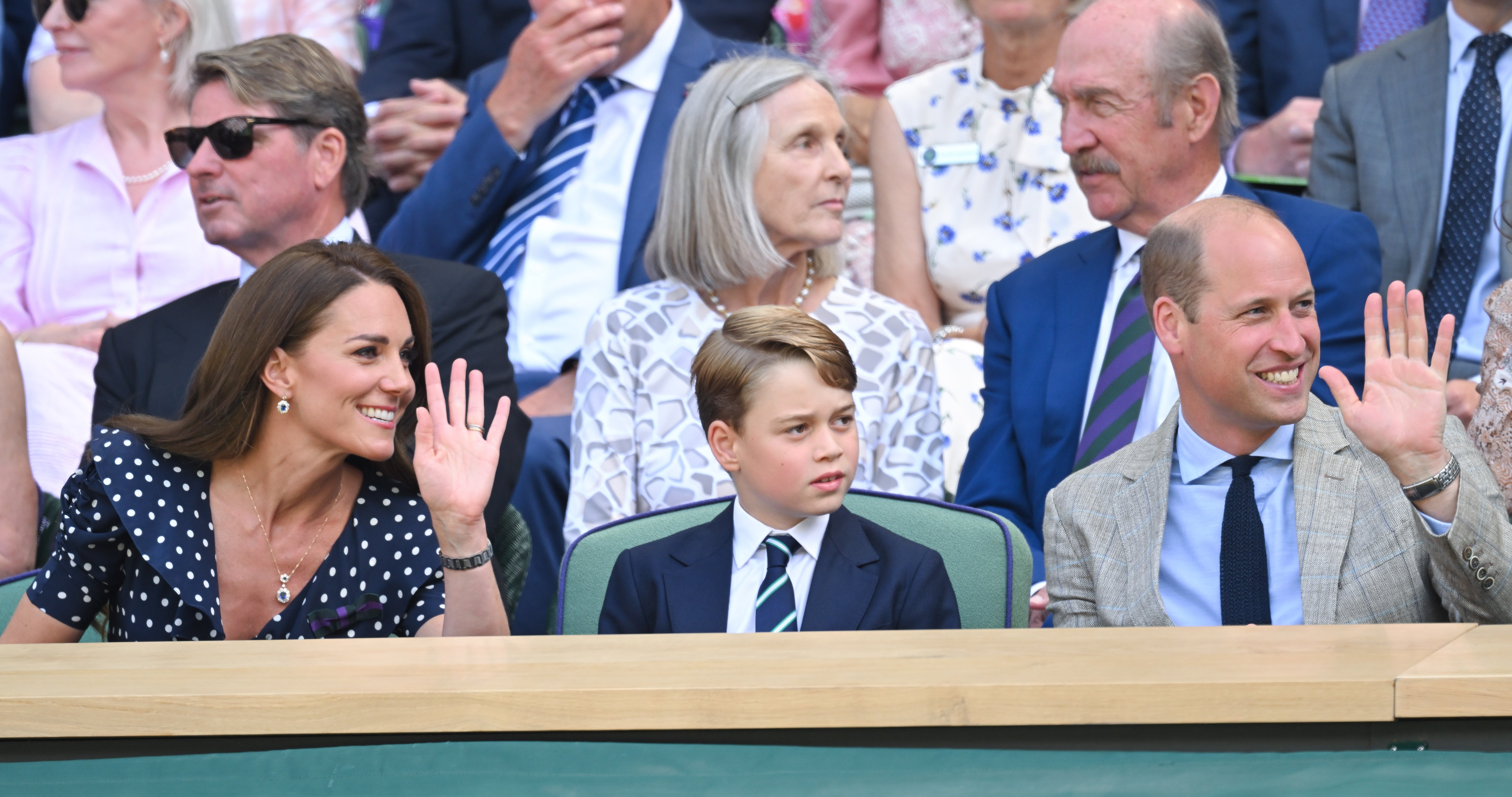 Catherine, Duchess of Cambridge, Prince George of Cambridge and Prince William, Duke of Cambridge attend The Wimbledon Men's Singles Final at All England Lawn Tennis and Croquet Club on July 10, 2022 in London, England. | Source: Getty Images